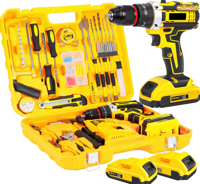 Trapano a percussione elettrico Cacciavite a batteria Set di trapani multifunzionali Trapano elettrico ricaricabile Utensile elettrico con batteria 2PC 21V