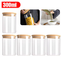 Contenitori per alimenti in vetro da 5 pezzi 300/550/950 ml con coperchio in legno Barattolo sigillato da cucina Bottiglia per serbatoio multigrano per alimenti