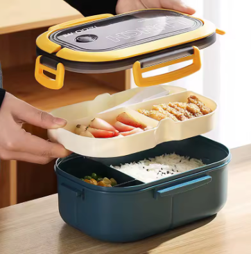 Lunch Box Bento a 2 strati da 1200 ml con forchetta cucchiaio, contenitori per alimenti per microonde ad alta capacità per bambini, campeggio portatile a tenuta stagna per ufficio