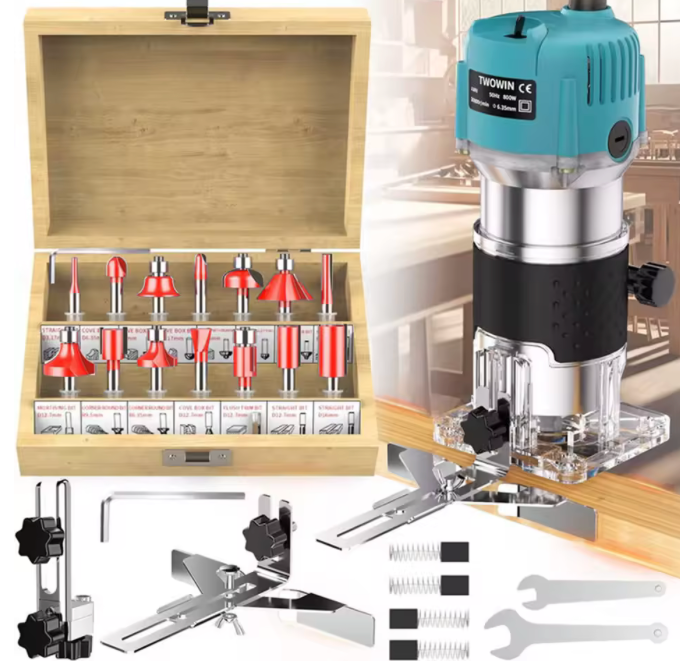 800W 30000RPM Tagliatrice elettrica 1/4 pollici Lavorazione del legno Fresatura Incantevole Mano Bordo del legno Router Trimmer Casa FAI DA TE Oli elettrici