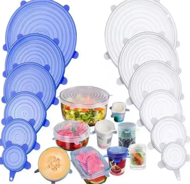 6 pezzi di copertura per la conservazione del silicone per uso alimentare, riutilizzabili, ermetici, per alimenti, tappi rotondi elasticizzati per piatti universali per accessori da cucina