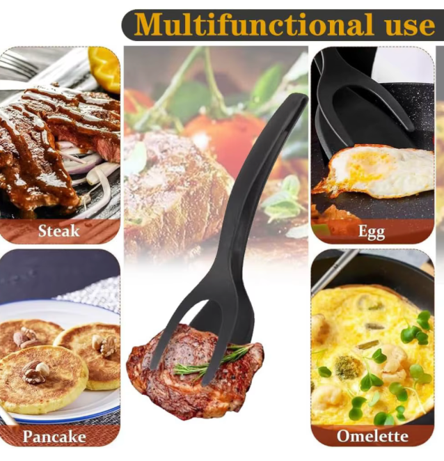 Nuovo 2 in 1 Grip Flip Spatola Pinze Uovo Flipper Spatola di Nylon Rivestimento Antiaderente Pancake Pesce Toast Francese Frittata Che Fa Strumento