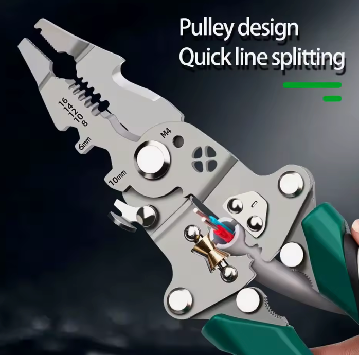 Spellafili pieghevole, design a puleggia, spaccalegna multifunzione per elettricisti, pinza per avvolgimento del filo, pinza per crimpare, utensile manuale