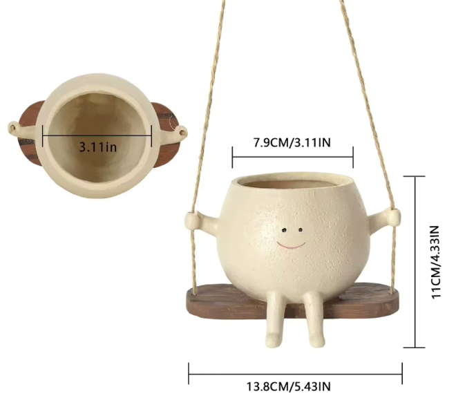 Vaso da fiori creativo con altalena - Fioriera sospesa in resina di cartone animato per l'arredamento del giardino domestico