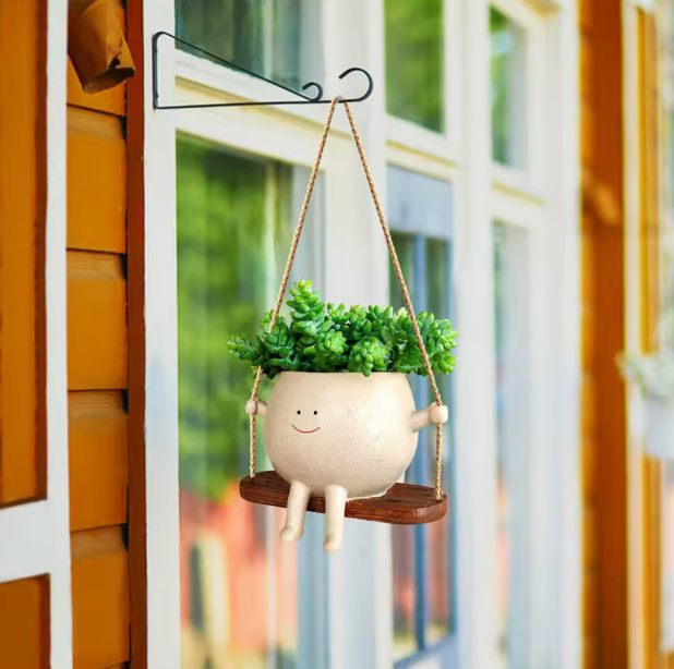 Vaso da fiori creativo con altalena - Fioriera sospesa in resina di cartone animato per l'arredamento del giardino domestico