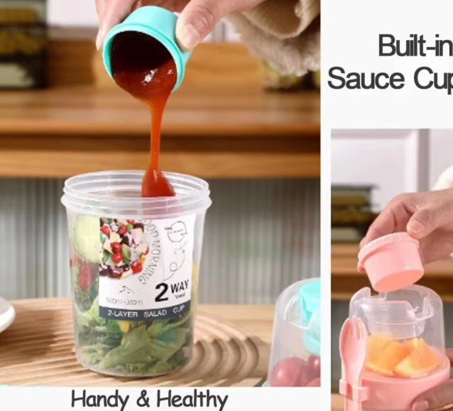 Carry Colazione Tazza Tazze per insalata Yogurt portatile Cereali Farina d'avena Snack Contenitori per parfait Supporti per condimenti per insalata con coperchio Forchette