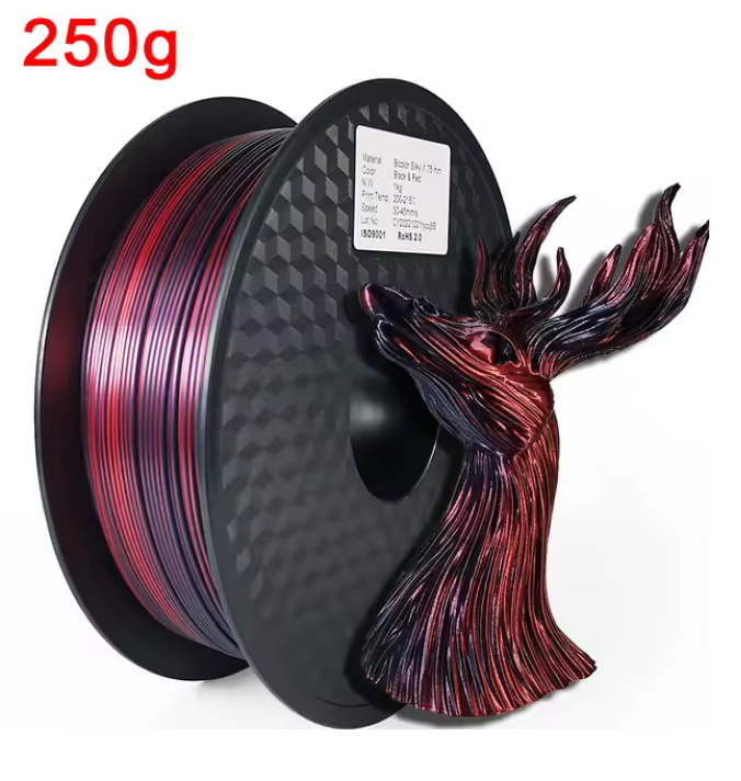 Dual Color Filament Silk PLA 1.75mm 1kg 500g 250g 3D Printer Materials Plasctic Shiny Filament Color 2 in 1 Red Black Bundle