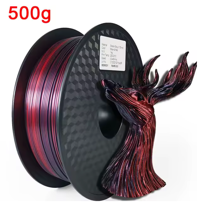 Dual Color Filament Silk PLA 1.75mm 1kg 500g 250g 3D Printer Materials Plasctic Shiny Filament Color 2 in 1 Red Black Bundle