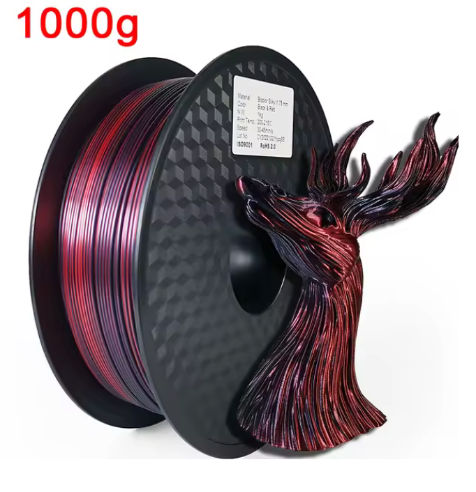 Dual Color Filament Silk PLA 1.75mm 1kg 500g 250g 3D Printer Materials Plasctic Shiny Filament Color 2 in 1 Red Black Bundle