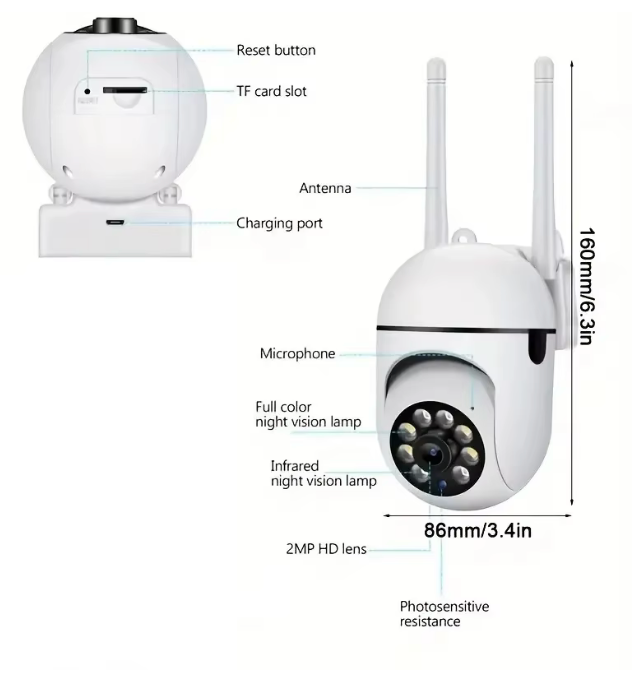Telecamera di monitoraggio wireless A7 Citofono da 360 gradi Telecamera di sicurezza domestica 1080P Telecamera per visione notturna HD remota Monitor Smart Home