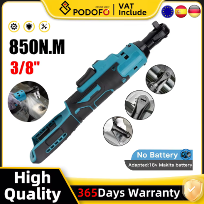 Podofo 3/8 "Chiave a cricchetto 850N.M Cacciavite a batteria Elettrico Rimozione a cricchetto Vite Dado Strumento di riparazione per Makita 18V/21V Batteria
