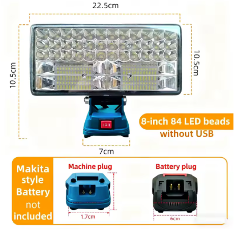 Luce da lavoro a LED da 8 pollici per Makita 14.4V 18V lampada a batteria agli ioni di litio con USB torcia esterna lanterna campeggio luce di emergenza