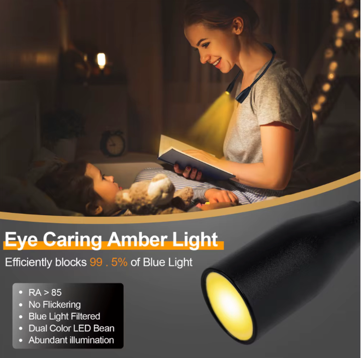 Lampada da lettura a LED per collo, ricaricabile tramite USB, 360 ° Lampada da lettura per libri con braccio flessibile Lampada da lettura per collo Lampada da lettura per studio Luce notturna