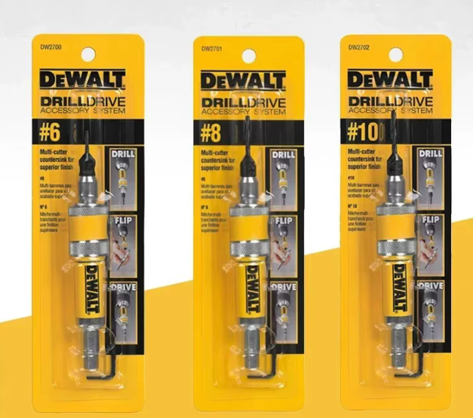 DEWALT DW2700 DW2701 DW2702 Unità completa per trapano a vibrazione # 6 # 8 # 10 Accessori per punte da trapano per legno svasatore 2 in 1 da 6 mm 8 mm 10 mm