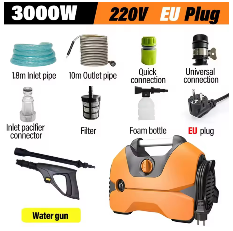 Idropulitrice elettrica ad alta pressione da 3000 W Pistola per lavaggio portatile per auto idropulitrice versatile per pavimenti da giardino Pistola per lavatrice per auto e casa