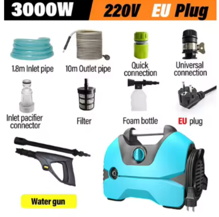 Idropulitrice elettrica ad alta pressione da 3000 W Pistola per lavaggio portatile per auto idropulitrice versatile per pavimenti da giardino Pistola per lavatrice per auto e casa