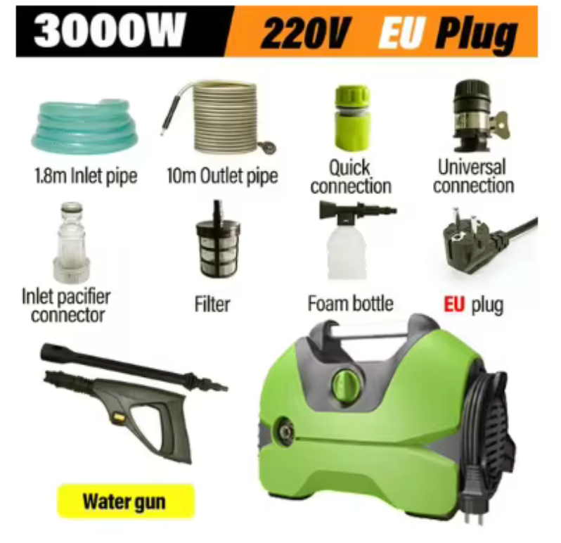 Idropulitrice elettrica ad alta pressione da 3000 W Pistola per lavaggio portatile per auto idropulitrice versatile per pavimenti da giardino Pistola per lavatrice per auto e casa
